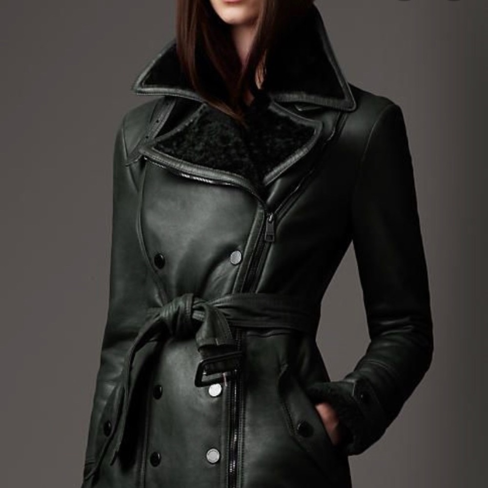 BURBERRY SHEARLING HUNTER GREEN COAT